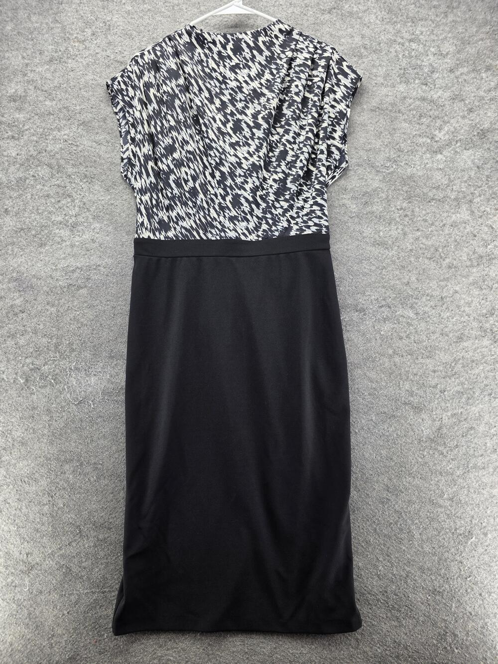 Express Dress Womens M Black Pencil Sheath Midi Colorblock Round Neck Stretch
